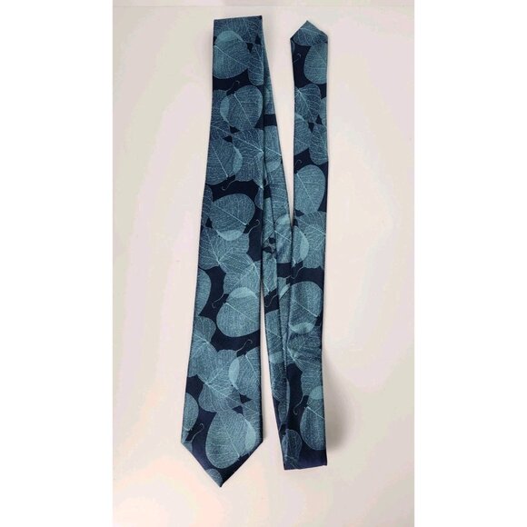 Calvin Klein Blue Leaf Pattern Silk Tie Classic Necktie 59" X 3" - Picture 1 of 9